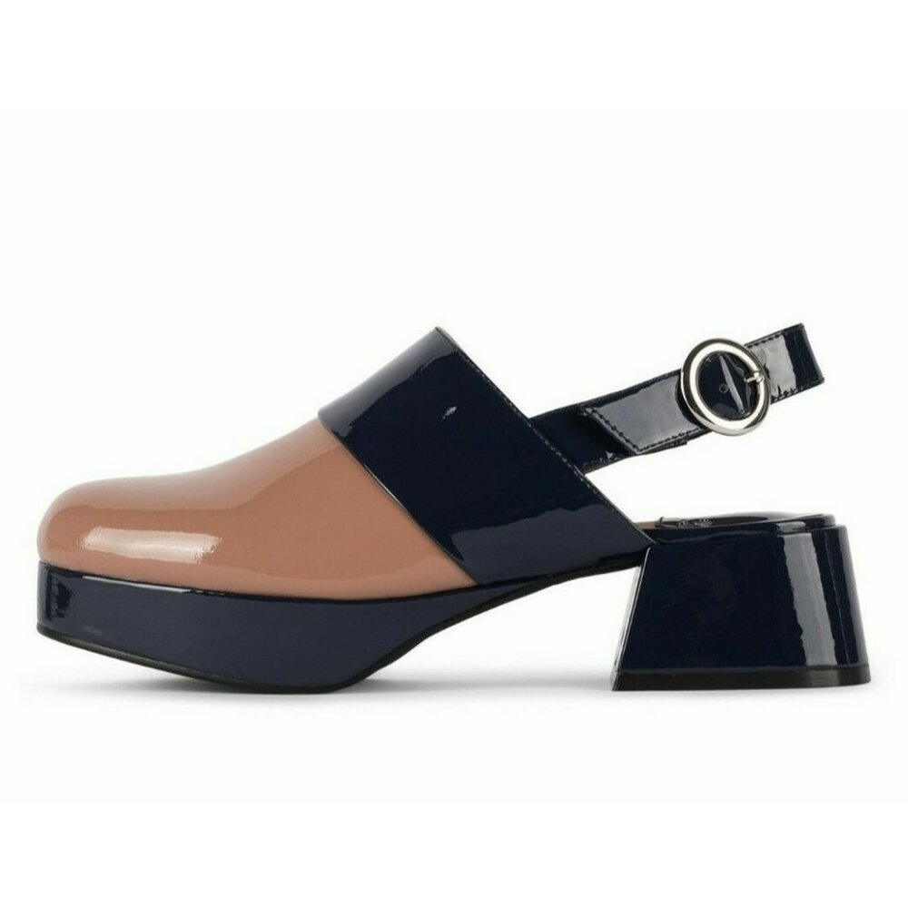 Jeffrey Campbell SUB Leather Platform Sling-Back Mules Blush Navy Size US 6.5